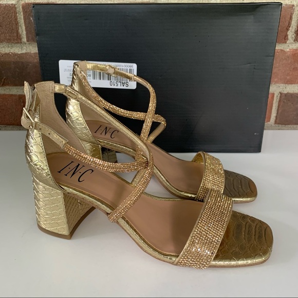 INC international concepts nerissa sandals gold block heel women’s size US 6 M - Picture 1 of 8